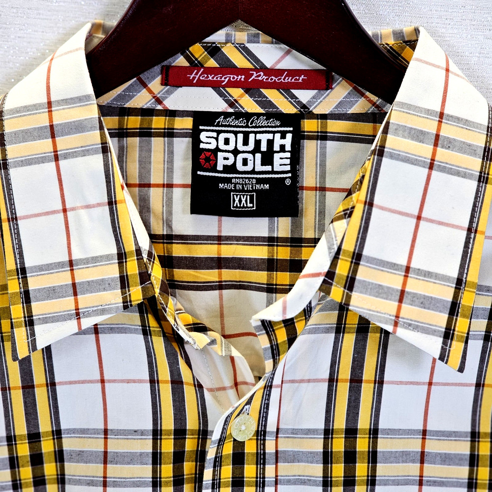 South Pole Hexagon Product Men’s Shirt XXL Plaid Button Down Long Sleeve Y2K 90s - Picture 2 of 6